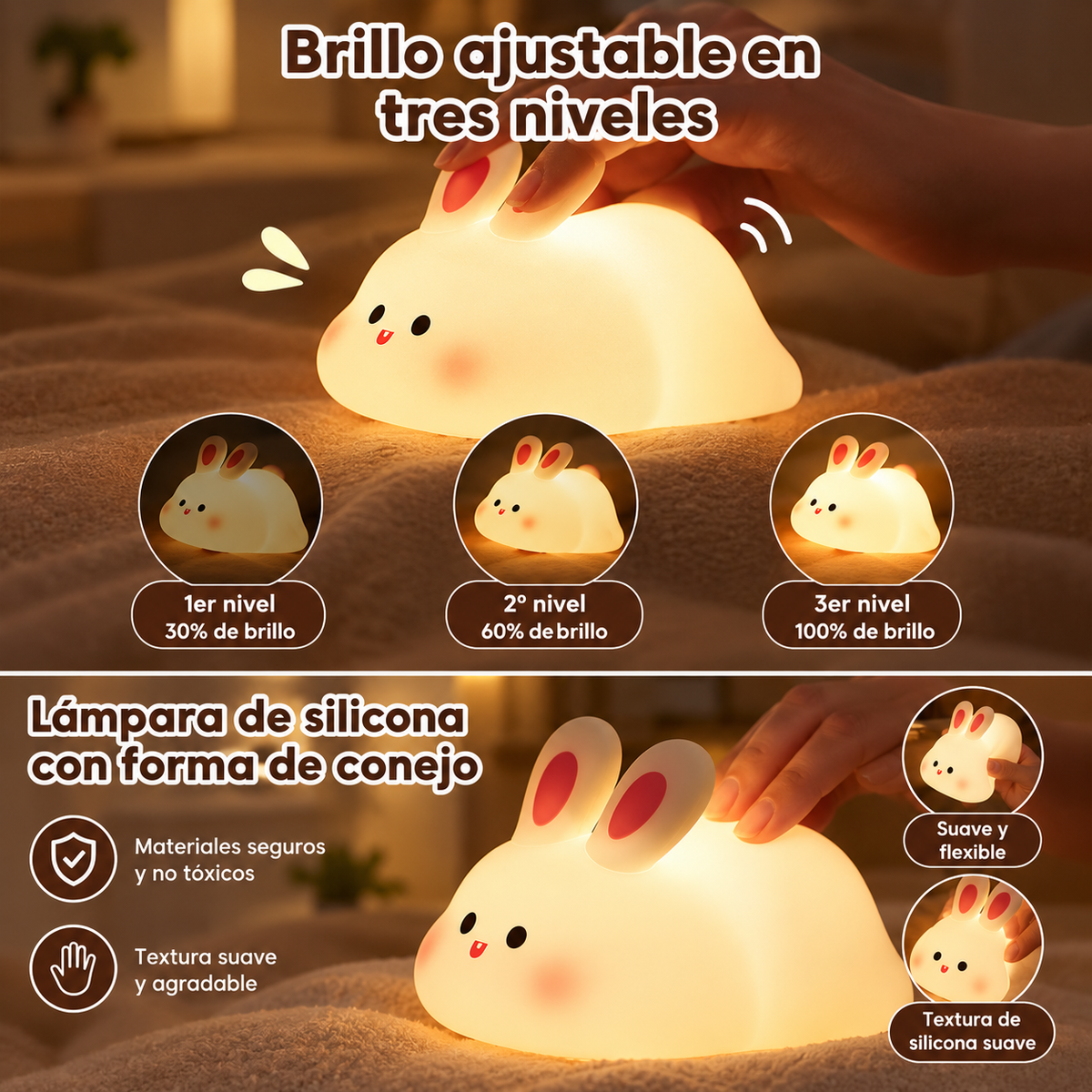 Konilu, la luz nocturna de silicona con forma de conejito para niños